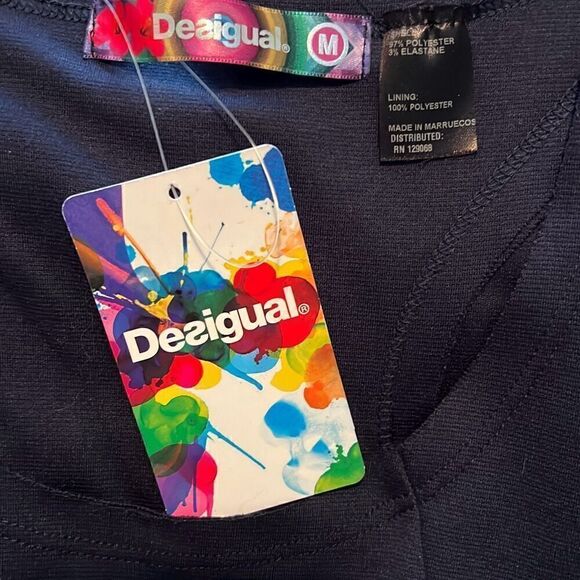 NWT Desigual Šaty Women's Navy Cut-Out Sleeveless Racerback Mini Dress - Picture 7 of 8